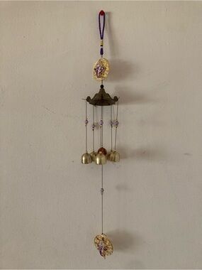 Brass Bell Wind Chime with Purple Accents